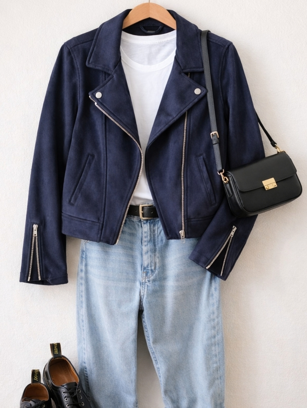 Old Navy Faux Suede Moto Jacket Navy Blue Zip Biker Style Size L